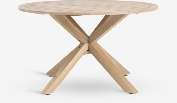 Table HESTRA Ø126 bois dur + 4 chaises GAMMELBY gris