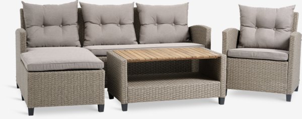 Set muebles jardín VEN 4 plazas con chaise longue natural