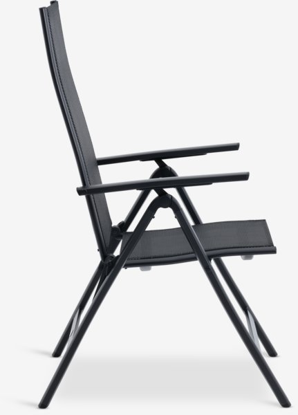 Table KOPERVIK L215 gris + 4 chaises LOMMA inclinable noir