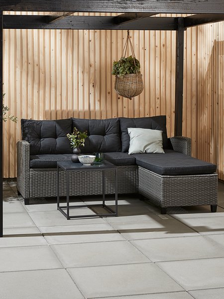 Sofá de exterior MORA con chaise longue 3 plazas gris