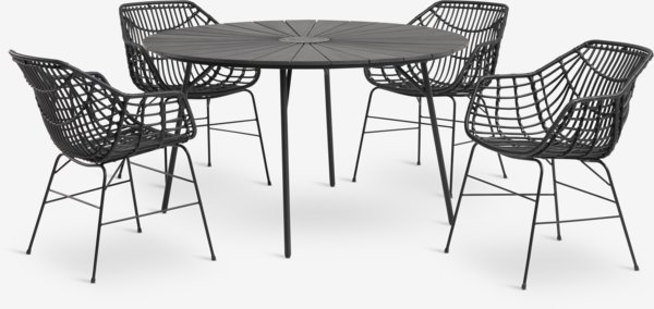 RANGSTRUP Ø110 table + 4 ILDERHUSE chaises noir