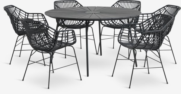 RANGSTRUP Ø130 τραπέζι + 4 ILDERHUSE καρέκλες μαύρο