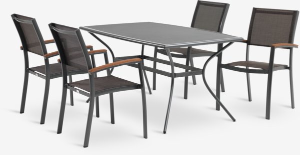 LARVIK H150 asztal szürke + 4 MADERNE szék szürke
