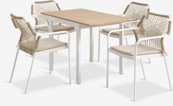 RAMTEN H75/126 asztal keményfa + 4 FASTRUP szék fehér