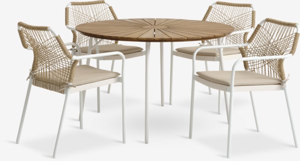 BASTRUP Ø120 table blanc + 4 FASTRUP chaises empilables b.