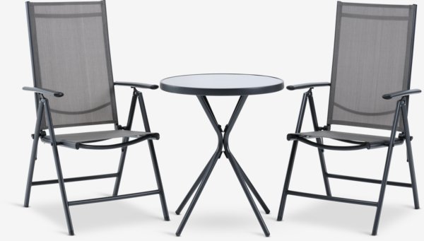 RADSTRUP Ø60 table noir + 2 MELLBY chaises inclinables noir