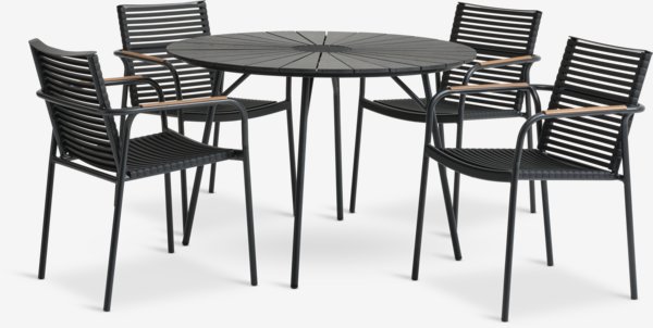 RANGSTRUP Ø110 pöytä musta + 4 NABE tuoli musta