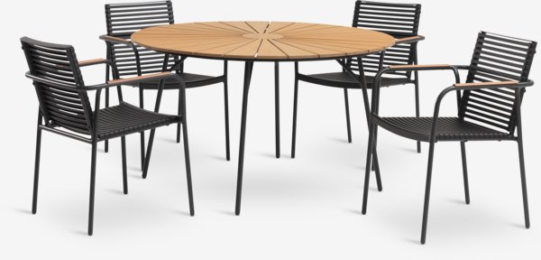 RANGSTRUP Ø130 τραπέζι φυσικό/μαύρο + 4 NABE καρέκλες μαύρο