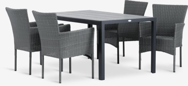 PINDSTRUP L150 table + 4 AIDT chaises gris