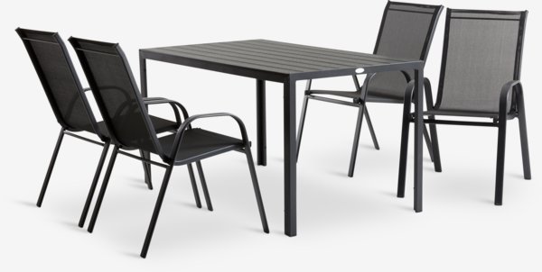 JERSORE P140 pöytä musta + 4 LEKNES tuoli musta