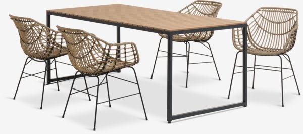 DAGSVAD L190 table + 4 ILDERHUSE chaises naturel