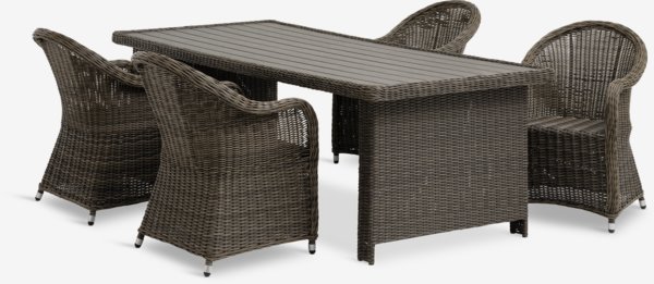 Mesa GAMMELBY L225 + 4 sillas GAMMELBY gris