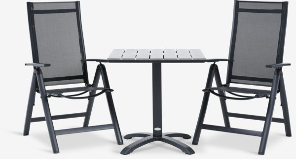 HOBRO Μ70 τραπέζι γκρι + 2 LOMMA καρέκλες μαύρο