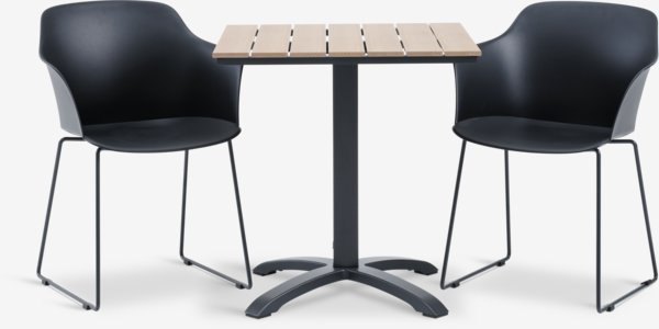 HOBRO D70 stůl přírodní + 2 SANDVED židle černá