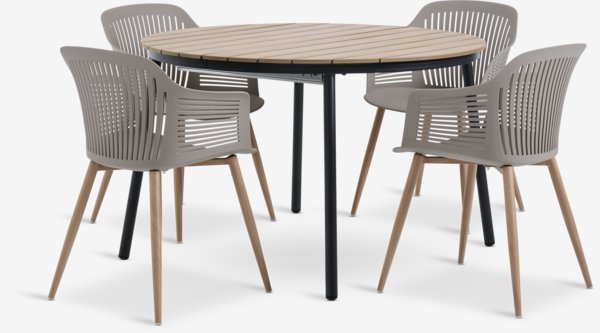 TAGEHOLM H118/168 asztal natúr + 4 VANTORE szék homok