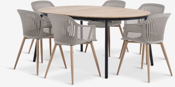 TAGEHOLM D118/168 stôl prírodná+4 VANTORE stolička piesková