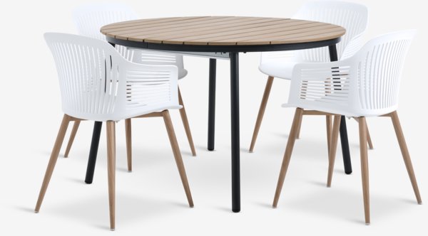 TAGEHOLM D118/168 stôl prírodná + 4 VANTORE stolička biela