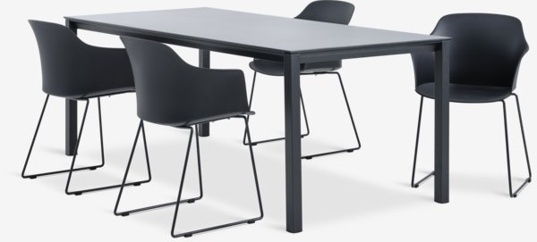 LANGET L207 bord + 4 SANDVED stol svart
