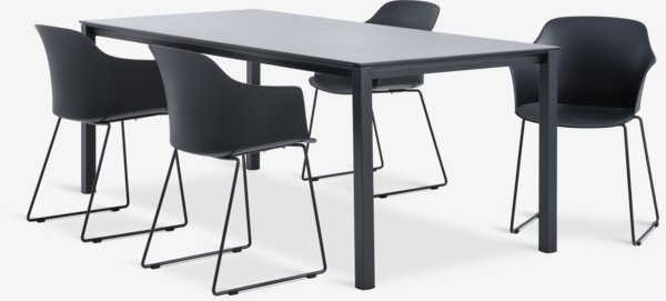 LANGET L207 table + 4 SANDVED chair black