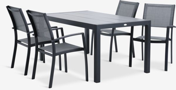 HAGEN P160 pöytä + 4 STRANDBY tuoli harmaa