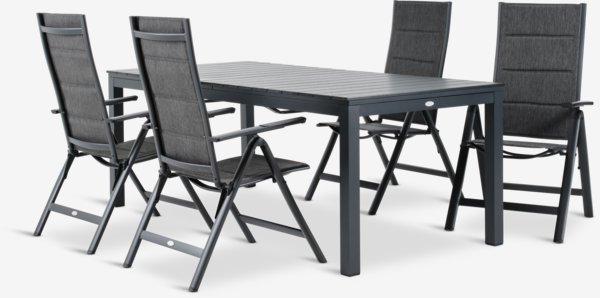 VATTRUP L206/319 Tisch schwarz + 4 MYSEN Stuhl grau