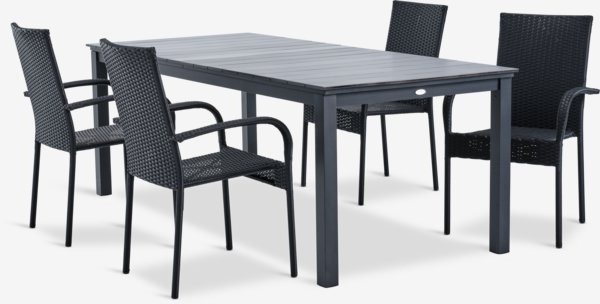 MOSS L214/315 table gris + 4 GUDHJEM chaises noir