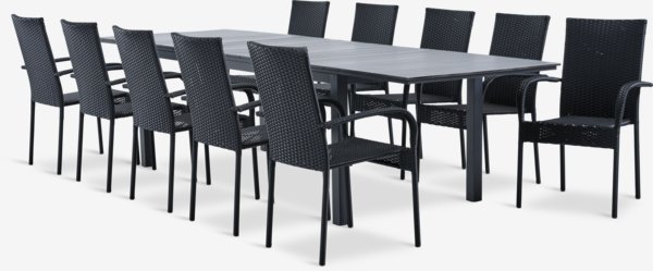 MOSS L214/315 tafel grijs + 4 GUDHJEM stoelen zwart