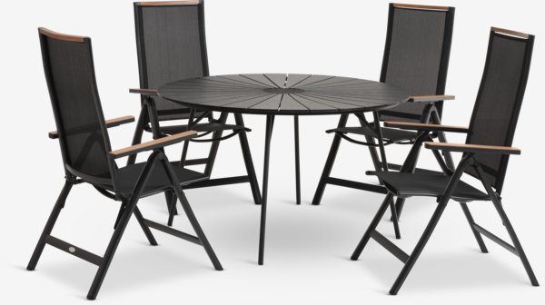 RANGSTRUP Ø130 tafel + 4 BREDSTEN stoel zwart