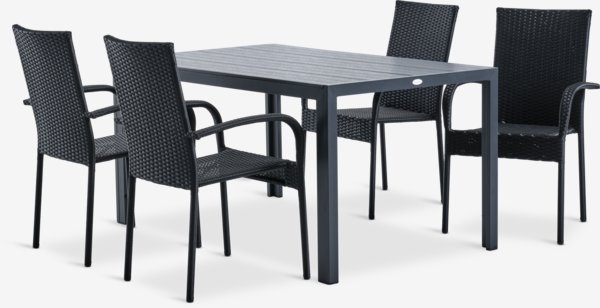 MADERUP L150 table + 4 GUDHJEM chaises noir