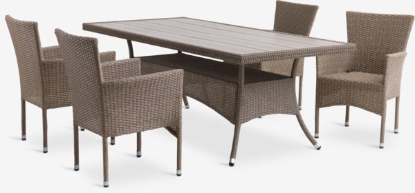 STRIB L200 tafel + 4 AIDT stoelen naturel