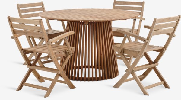 UDBYNEDER Ø120 tafel + 4 VESTERHAVET stoelen teak