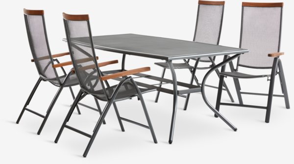 LARVIK L200 stôl + 4 LARVIK polohovacie kreslo sivá