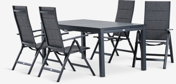 VATTRUP L172/276 table noir + 4 MYSEN chaises gris