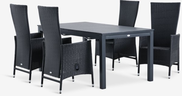 Table VATTRUP L170/273 noir + 4 chaises SKIVE noir
