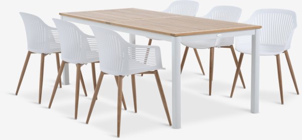 RAMTEN H206 asztal keményfa + 4 VANTORE szék fehér
