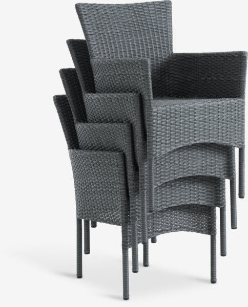 Table PINDSTRUP L150 gris + 4 chaises AIDT empilable gris