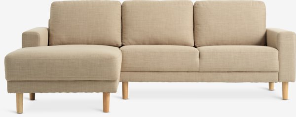 Sofa m/sjeselong EGENSE sand stoff/eikefarget