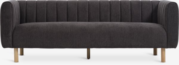 Sofa MAGLEBY 3-seter mørk brun stoff/eikefarget