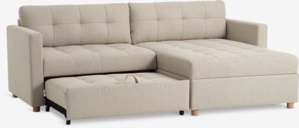 Sovesofa m/sjeselong TEGLHUSE beige stoff
