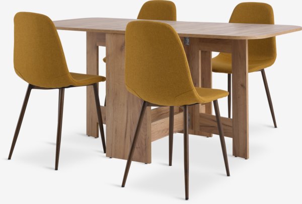 ALLING L100/163 table chêne + 4 JONSTRUP chaises curry