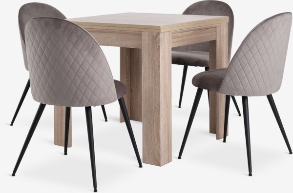 HASLUND L80/160 table oak + 4 KOKKEDAL chairs grey velvet