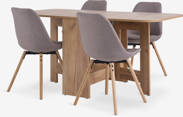 ALLING L100/163 table chêne + 4 KASTRUP chaises sable