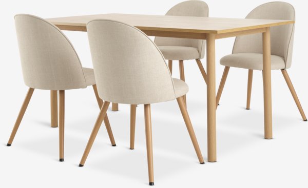 ALSTED L160 table oak + 4 THORUP chairs beige/oak