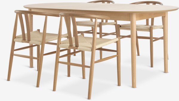 MARSTRAND L200/280 table ch. + 4 GUDERUP chaises ch./nat.