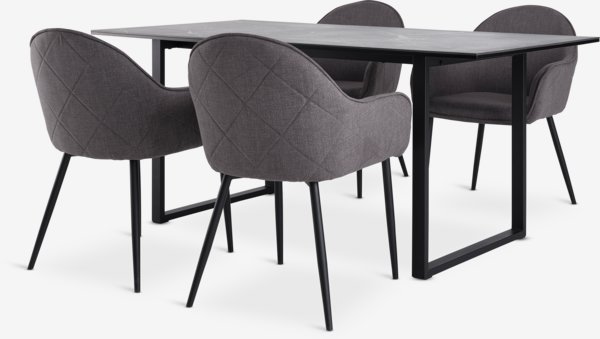 MOSELUND Tavolo L180 cm ceramica + 4 SABRO Sedie grigio/nero