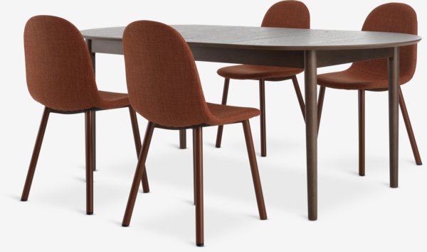 MARSTRAND L200/280 table ch. f. + 4 EJSTRUP chaises terra.