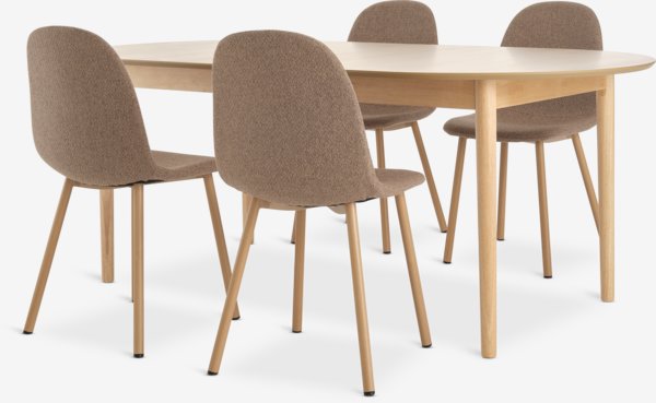 MARSTRAND L200/280 table oak + 4 EJSTRUP chairs dark sand