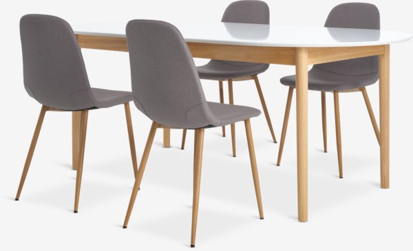 MARSTRAND L200/280 table blanc + 4 JONSTRUP gris/chêne