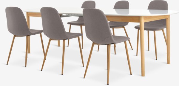 MARSTRAND L200/280 Tisch weiss + 4 JONSTRUP grau/eiche