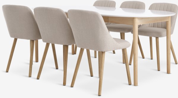MARSTRAND D110 table white + 4 ADSLEV w/o armrest beige
